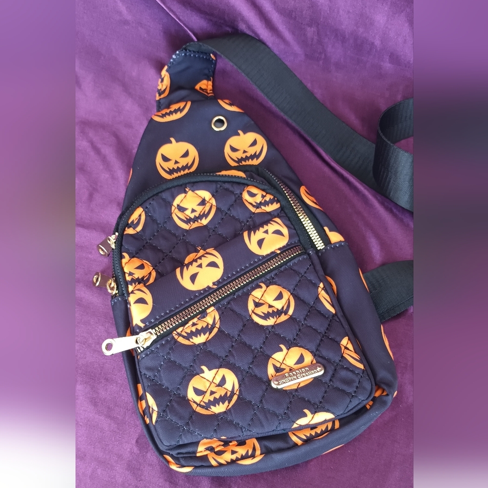 Spooky Pumpkin Quilted Crossbody Bag